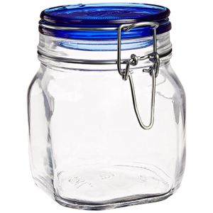 Bormioli Rocco Fido – Tarro cuadrado con tapa azul, 25 – 1/4-Ounce