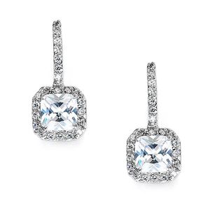 mariell Art Deco radiant-cut circonio cúbico nupcial Dangle arete – vintage boda cz gota arete