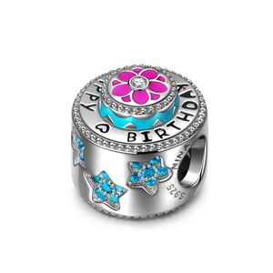 NINAQUEEN - Abalorio de plata de ley 925, diseño de "Happy Birthday"