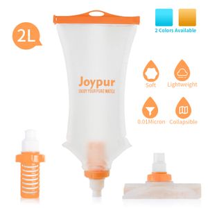 Joypur Portable Water Filter Camping 2-Stage Integrated Collapsible Filtered Water Bottle for Endurance Sports, Hiking and Backpacking, 2.0L