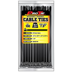 Pro Tie rb8sd100 7.9-inch Releasable Standard Duty Cable Tie, UV Nylon Negro, 100-Pack