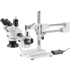 AmScope SM-4TX-144 A trinocular microscopio estéreo, WF10 x oculares, 3,5 x -45 X Ampliación, 0.7 x -4.5 X lente Power, 0.5 x Lente Barlow, 144-Bulb r