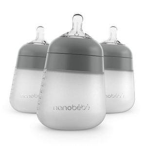 Nanobebe Flexy botella de silicona para bebé, anticólico, sensación natural, pezón no plegable, base estable sin punta, fácil de limpiar, paquete de 3