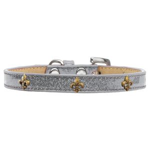 mirage pet products bronce Fleur de Lis Widget collar de perro, tamaño 18, Plata helado
