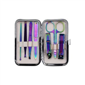 Juego de 7 tijeras de acero inoxidable profesional de camaleón portátil de viaje, para cuidado de uñas con dedos y dedos de los pies, de piel, en caja