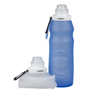 Vida Gear plegable botella de agua, color azul y blanco de silicona, 20 oz