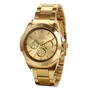 JewelryWe Mens Wrist Watches Gold Stainless Steel Analog Display Dial with Rhinestones