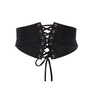 Yoli Mujer Elástico Banda Ancha Con Cordones Waspie corsé cinturón de la cintura Cinch, S, Negro