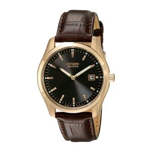 Citizen Eco-Drive AU1043-00E reloj de acero inoxidable con malla de cuero marrón para hombre