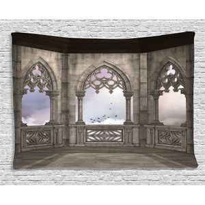 Ambesonne - Colección de decoración gótica, balcón de piedra medieval con curvas, diseño gráfico mástico de la leyenda de la edad media, impresión de