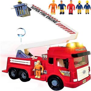 Camión de bomberos de juguete con luces y sonidos – 4 sirenas – Escalera plegable grande – Ruedas de fricción potentes – Gran Red Play Fire Engine Fir