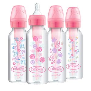Dr. Brown's Options+ - Botellas para bebé (8.5 fl oz, 4 unidades), diseño de flores, color rosa