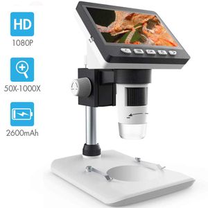 Microscopio digital LCD, SKYBASIC 4,3 pulgadas 50X-1000X Ampliación Zoom HD 1080P 2.0 Megapíxeles Compuesto Microscopio 8 Luces LED Ajustables 8G Tarj