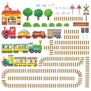 Decowall, DW-1504, Trenes y vías Peel & Stick Nursery Wall Decals Pegatinas