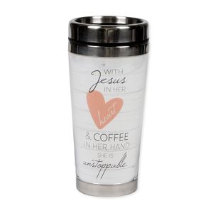 Con Jesús y café Ella Es imparable 16 ounce taza vaso de viaje de acero inoxidable