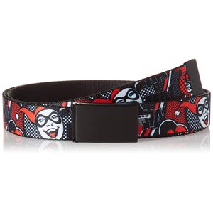 Buckle-Down - Cinturón para hombre, tejido Harley Quinn de 1.5 in, multicolor, ajuste ancho de hasta 42.0 in