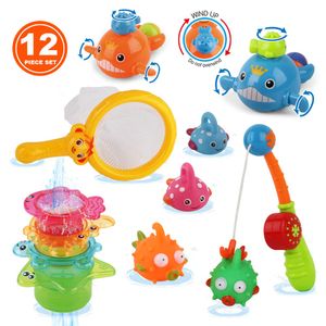 Dwi Dowellin - Juego de juguetes para bañera, juguetes de pesca, tazas apilables, juguetes de piscina, juguetes de spray de agua, juguetes de baño par