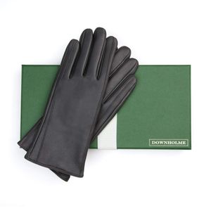 downholme visualización táctil guantes de piel con forro de cachemira para las mujeres, S, Negro