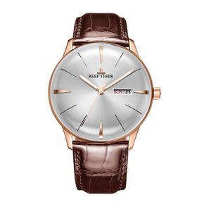 Reef Tiger Lujo Relojes de Vestir Fecha Oro Rosa Convex Lens Automatic Relojes para Hombre RGA8238