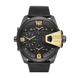 Diesel Watches Uber Chief Dos Mano piel Reloj, talla única , Negro/Negro