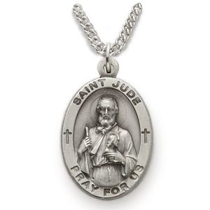 Plata de ley oval Saint Jude Medalla de patrón de Hopeless Causas, 7/8 inch