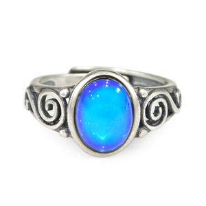 Fun Jewels - Anillo de plata de ley con piedra ovalada y diseño intrincado (ajustable)