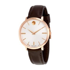 Movado Ultra Slim Silver Dial correa de piel reloj para mujer 0607093