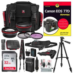 Canon EOS 77d para Dummies + de accesorios de lujo con xpix trípodes, lentes, filtros, 32 GB, Premium DSLR Bolsa, batería de repuesto w/cargador, comp