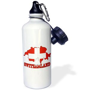 3dRose WB _ 63210 _ 1 " la bandera de Suiza en el contorno mapa del país y nombre de Suiza. Sports "botella de agua, 21 oz, Natural