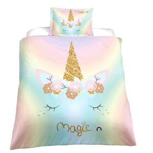 Suncloris, Magic Emoji Rainbow Unicorn, juego de cama para niños de regalo para el hogar. Incluye: funda de edredón, funda de almohada (no incluye edr