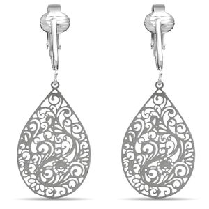 Aloha Earrings Lovely Victorian Filigree Clip On Earrings for Women & Clip-ons, Lightweight Teardrop Leaf Dangle