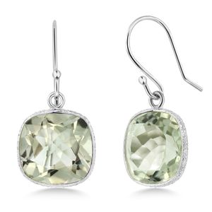Plata de ley amatista verde Dangle arete de la mujer (10.00 quilates, cojín de 11 mm Checkerboard)