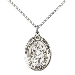 Plata de ley St. Gabriel El Colgante Arcángel con 18" Lite de acero inoxidable Curb cadena. Patrona de los Mensajeros