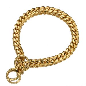 Aiyidi - Collar para perro chapado en oro de 18 quilates, acero inoxidable de 0.472 in, 0.591 in, 0.709 in, para entrenamiento de perros, uso diario