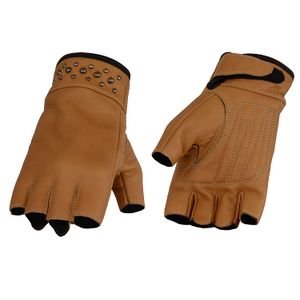Guantes sin dedos de piel para mujer con palma de gel, detalles de remaches