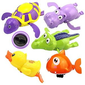 wentoyce paquete de 5 flotador de la piscina Juguetes de baño, Wind Up natación tina animales para niños niñas bebés, + tortuga de Pez + Hippocampus +