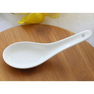 LeBlue - Juego de 6 cucharas de sopa de Wonton Won Ton, reutilizables, aptas para lavavajillas, color blanco, porcelana china