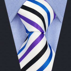 Intrepid Estados Unidos Classic Corporate Elite blanco, oxígeno azul, negro y morado para hombre corbata.Hecho a mano 100% tela de Jacquard de seda, e