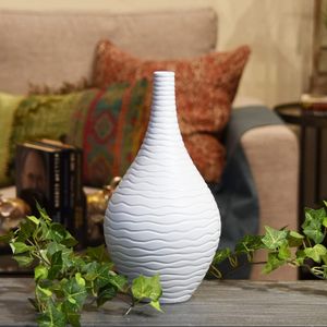 urban trends botella de cerámica jarrón con acanalado diseño de cuerpo y parte inferior redondeada MD acabado mate, color blanco
