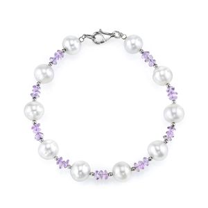 The Pearl Source - Pulsera de perlas cultivadas de agua dulce y amatista para mujer (0.315 - 0.354 in), color blanco