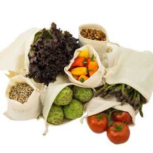 Simple Ecology Bolsas reutilizables de muselina de algodón orgánico para productos de compras (resistentes, lavables, para ahorrar alimentos, para alm