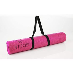 Alfombrilla de yoga Vitos Pilates Fitness de 1/4" de grosor de alta densidad Deluxe antideslizante para todas las edades, adultos, niños, hombres y mu