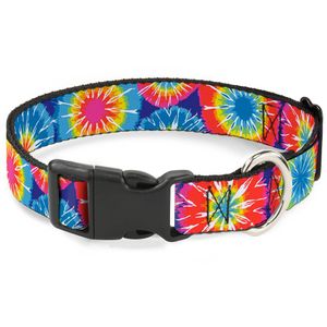 Buckle-Down Plastic Clip Collar - 70's Tie Dye - 1/2" Wide - Fits 9-15" Neck - Large