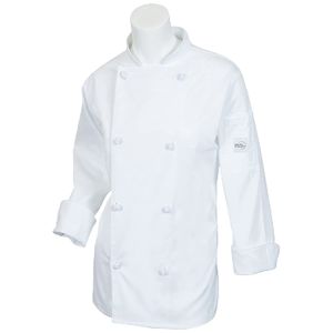 'Mercer Culinary Genesis Mujer Gamuza de chef chamarra con nudo botones, Blanco, 1