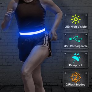 BSEEN LED Running Belt, USB Rechargeable Reflective Glowing LED Waist Belt, Flashing Safety Lights Band for Runners, Joggers, Walkers, Pet Owners, Cyc