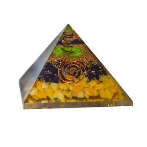 Black Tourmaline & Yellow Aventurine Orgone Pyramid for Energy Generator Chakra Balancing Reiki Healing EMF Protection Home Office Decor Size: 3-3.5 I