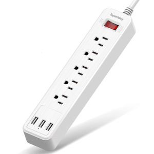 Tira de alimentación protector de sobretensión, cable de extensión de carga rápida, conector en ángulo USB de 5 pies para iPhone, iPad, tableta, orden