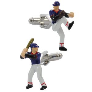 Cuello y Puños Londres – PREMIUM Gemelos con caja de regalo –  – Pitcher y Bateador – El deporte – Bate de béisbol, color azul, blanco y rojo