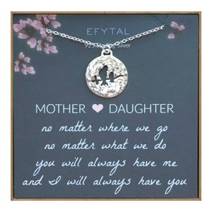 Collar de plata de ley 925 con diseño de mamá y pájaro para madre e hija, collares para mujeres, mejores ideas de regalo de cumpleaños, joyería de la