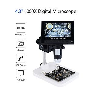 Elikliv - Microscopio digital con pantalla LCD de 4,3 pulgadas, amplificador 1000X, 8 luces LED ajustables, almacenamiento de micro-SD, grabadora de v